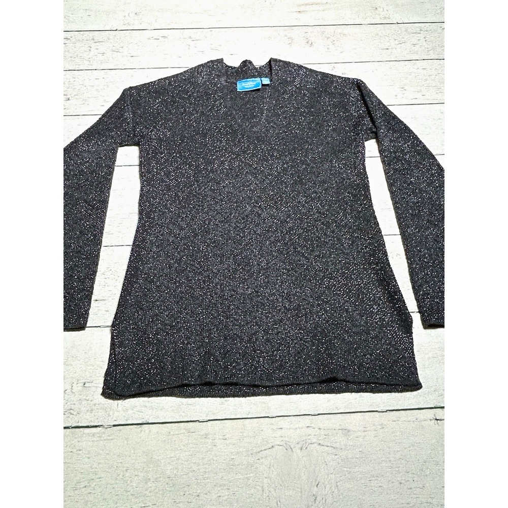 Simply Vera Vera Wang Women’s Black/Silver Glitter Knit Crew Pullover Sweater XS